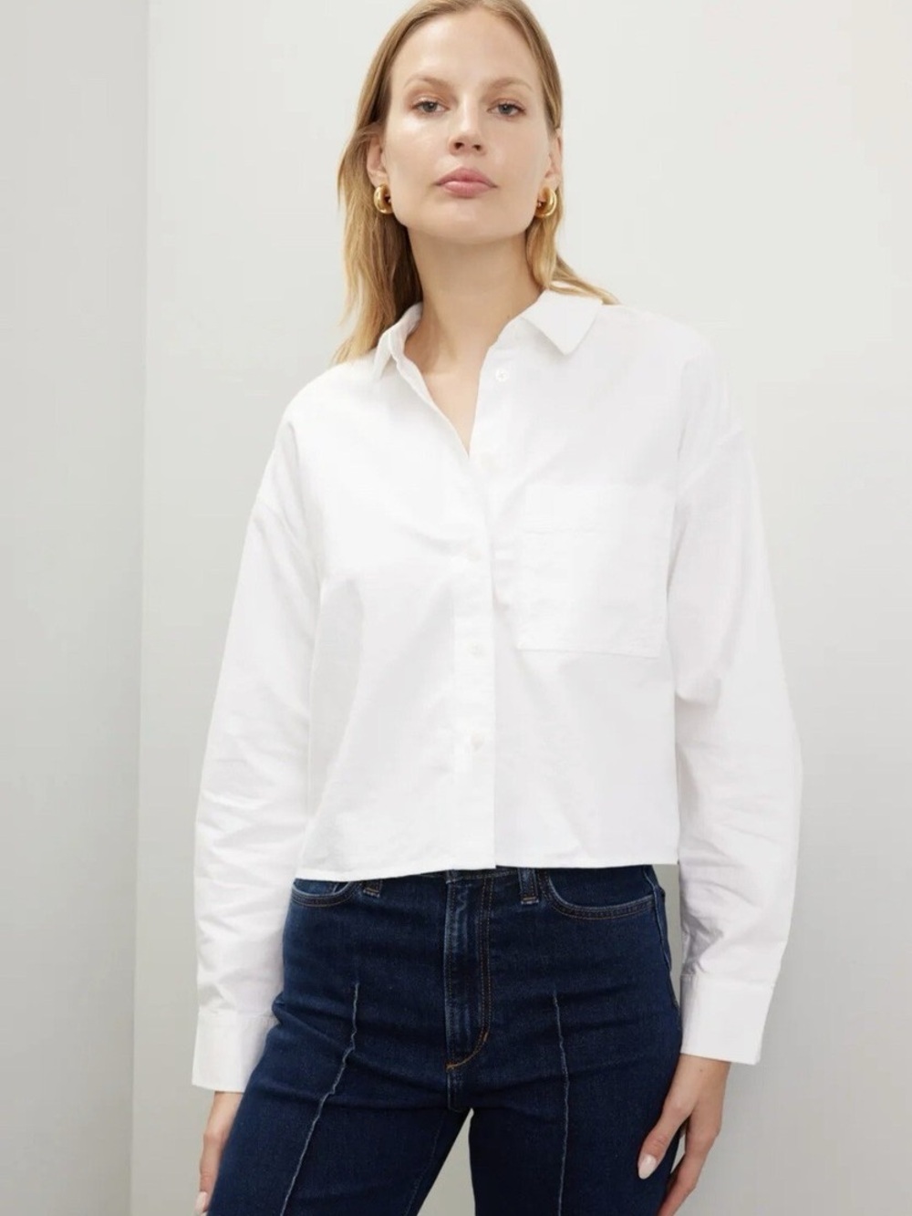 Madewell White Relaxed Cropped Button-Down Shirt